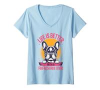Mujer Bulldog Francés Perro Mamá La Vida Es Mejor Con Un Bulldog Francés Camiseta Cuello V