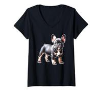 Mujer Bulldog Francés x Frenchie Camiseta Cuello V
