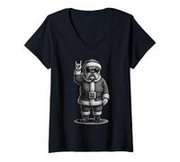 Mujer Bulldog Inglés Música Rock Navidad Amante de los Camiseta Cuello V