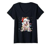 Mujer Bulldog Inglés Navidad Luz Cachorro Perro Navidad Divertido Camiseta Cuello V