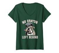 Mujer Bulldog No Crayon Left Behind Grunt Team Military My Soldier Camiseta Cuello V