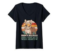 Mujer Bulldogs franceses Perros pequeños con corazones grandes raza de perro mascota Camiseta Cuello V