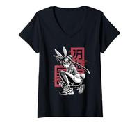 Mujer Bunny Anime Girl Katana Streetwear Animecore Art Camiseta Cuello V