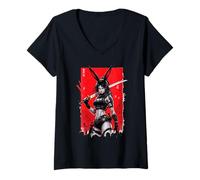 Mujer Bunny Anime Girl Samurai Estilo Japonés Guerrero Gráfico Camiseta Cuello V