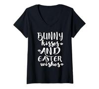 Mujer Bunny Kisses Easter Wishes Holiday Camiseta Cuello V