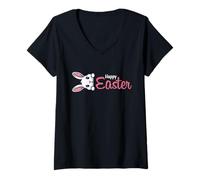 Mujer Bunny Peeking Happy Easter Egg Hunt Spring Christian Holiday Camiseta Cuello V
