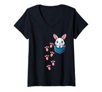 Mujer Bunny Pocket Easter Egg Hunt Domingo Primavera Fiesta Cristiana Camiseta Cuello V