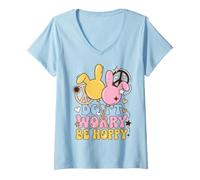 Mujer Bunny Saying Don't Worry Be Hoppy Rabbit Pun Camiseta Cuello V