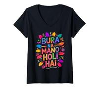 Mujer Bura Na Mano Holi Hai India Hindu Colors Happy Holi Festival Camiseta Cuello V