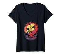 Mujer Burn For Truth Phoenix hace justicia para defensores audaces Camiseta Cuello V