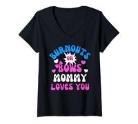 Mujer Burnouts or Bows Mommy Loves You Baby Shower Revelación de género Camiseta Cuello V