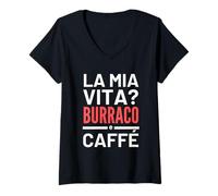 Mujer Burraco e Caffé Gioco di Carte Accessori Pensione Pensionato Camiseta Cuello V