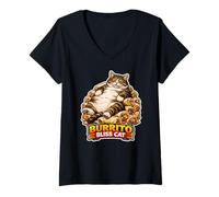 Mujer Burrito Bliss, Divertido Meme de Comida, diseño de Humor para Gatos Camiseta Cuello V