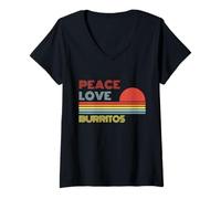 Mujer Burritos Peace Love Retro Vintage Camiseta Cuello V