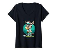Mujer Burro Golfista Caricatura Humor Camiseta Cuello V
