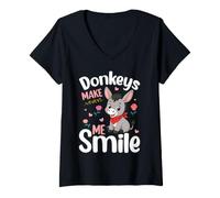Mujer Burros Me Hacen Sonreír Lindo Burro Granja Amante Camiseta Cuello V