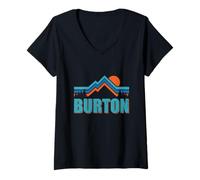 Mujer Burton South Carolina Vintage Retro Montañas Senderismo al Aire Libre Camiseta Cuello V