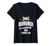 Mujer Burundi está Llamando a Viajar Viaje de Vacaciones con Bandera de Burundi Camiseta Cuello V