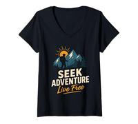 Mujer Busca aventura, vive gratis - Outdoor Explorer Funny Hikers Camiseta Cuello V