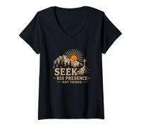 Mujer Busca Su Presencia No Cosas Montañas Cristianas Camiseta Cuello V