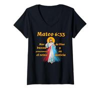 Mujer Buscad Primero El Reino De Dios. Jesús, Biblia Camiseta Cuello V