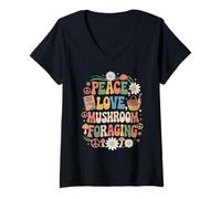 Mujer Buscador de setas 60s 70s Retro Peace Love Buscando hongos Camiseta Cuello V