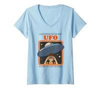 Mujer Buscando mi OVNI para sacarme de aquí (Retro Graphic) Camiseta Cuello V