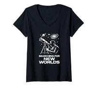 Mujer Buscando nuevos Mundos Astronomía Stargazer Graphic Camiseta Cuello V
