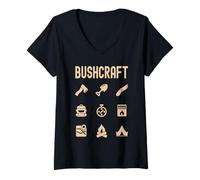 Mujer Bushcraft - Conjunto de Iconos de Naturaleza Salvaje de Supervivencia al Aire Libre Camiseta Cuello V