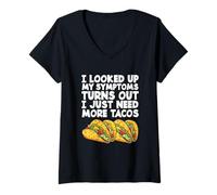 Mujer Busqué mis síntomas Amante de la Comida Mexicana Tacos Divertidos Camiseta Cuello V