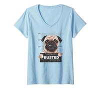 Mujer Busted Pug Mugshot Funny Dog Humor Camiseta Cuello V