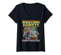 Mujer Busting Ghosts Cast Action Scene Classic 80's Cartoon Camiseta Cuello V