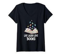 Mujer Butterfly Book Live Laugh & Love Books Reading Lover Bookish Camiseta Cuello V