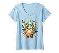Mujer Butterfly Dad GNOME with Floral Flower Hat For Spring Time Camiseta Cuello V