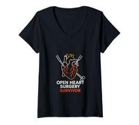 Mujer Bypass Open Heart Survivor Vintage Mens Recovery Camiseta Cuello V