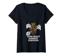 Mujer Bypass Open Heart Survivor Vintage Mens Recovery Camiseta Cuello V