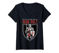 Mujer Caballero Templario Deus Vult Hora de Otra Cruz Cruzada Camiseta Cuello V