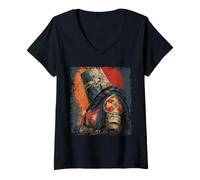 Mujer Caballeros históricos Templar Guerrero Cruzado Cristiano Camiseta Cuello V