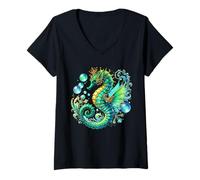 Mujer Caballito de mar Mujeres Hombres Colorido Caballito de Mar Submarino Arrecife Peces Camiseta Cuello V