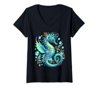 Mujer Caballito de mar Mujeres Hombres Colorido Caballito de Mar Submarino Arrecife Peces Camiseta Cuello V