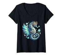 Mujer Caballito de mar Mujeres Hombres Colorido Caballito de Mar Submarino Arrecife Peces Camiseta Cuello V