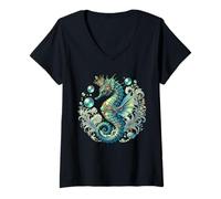 Mujer Caballito de mar Mujeres Hombres Colorido Caballito de Mar Submarino Arrecife Peces Camiseta Cuello V