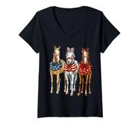 Mujer Caballo 4 de Julio Gráfico Divertido American USA Horse Girl Camiseta Cuello V