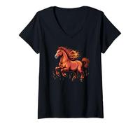 Mujer Caballo Año Nuevo Chino 2026 Caballo de Fuego Signo del Zodíaco LUN Camiseta Cuello V