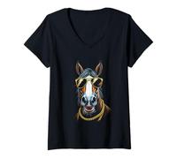 Mujer Caballo Con Gafas De Sol, Cool Funny Rebel Boss Hip Camiseta Cuello V