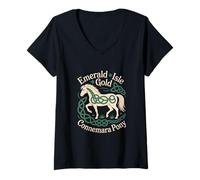 Mujer Caballo Connemara Isla Esmeralda Arte Celta Ecuestre Camiseta Cuello V