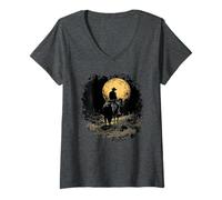 Mujer Caballo de Vaquero, gráfico Vintage Simple Camiseta Cuello V