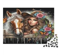 Mujer Caballo Flores Puzzles 1000 Piezas Papel Reciclado para Adultos Puzzle para Adultos Juego Educativo para descompresión Excelente Idea de Regalo para niños a Partir de 12 años 38x26cm/1000pcs