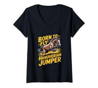 Mujer Caballo Hannoveriano Born To Fly Hannoveriano Jumper Ecuestre Camiseta Cuello V