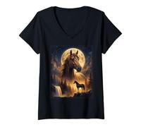Mujer Caballo Místico Luna Espíritu de Semental Camiseta Cuello V